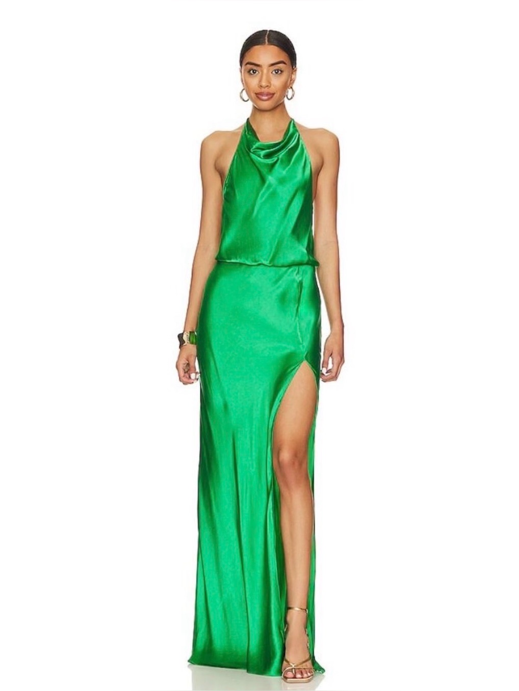 Amanda Uprichard Emerald Green Backless Halter Satin Gown